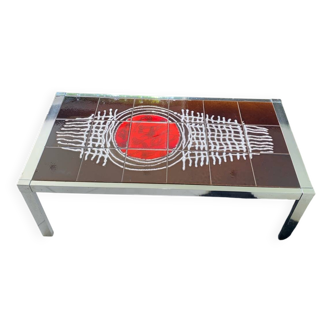 Chrome-plated metal and ceramic coffee table, 1970