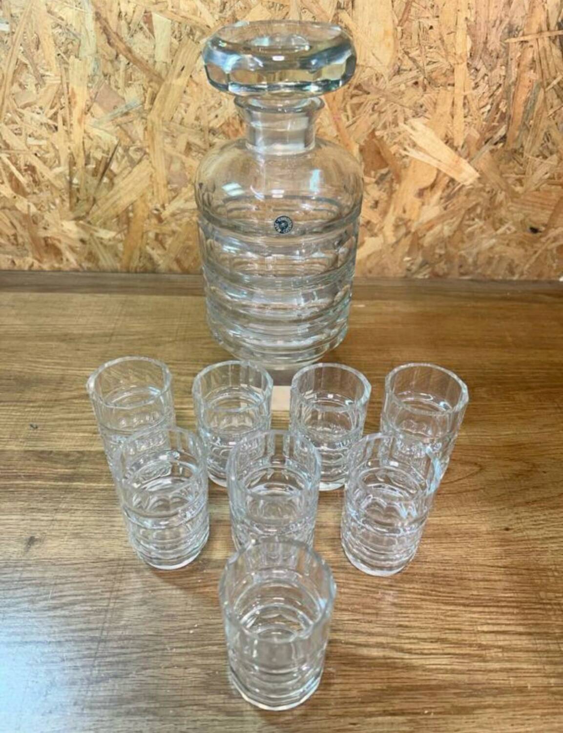 Service liqueur cristal Bohême Art Déco carafe + 6 verres Tchécoslovaq