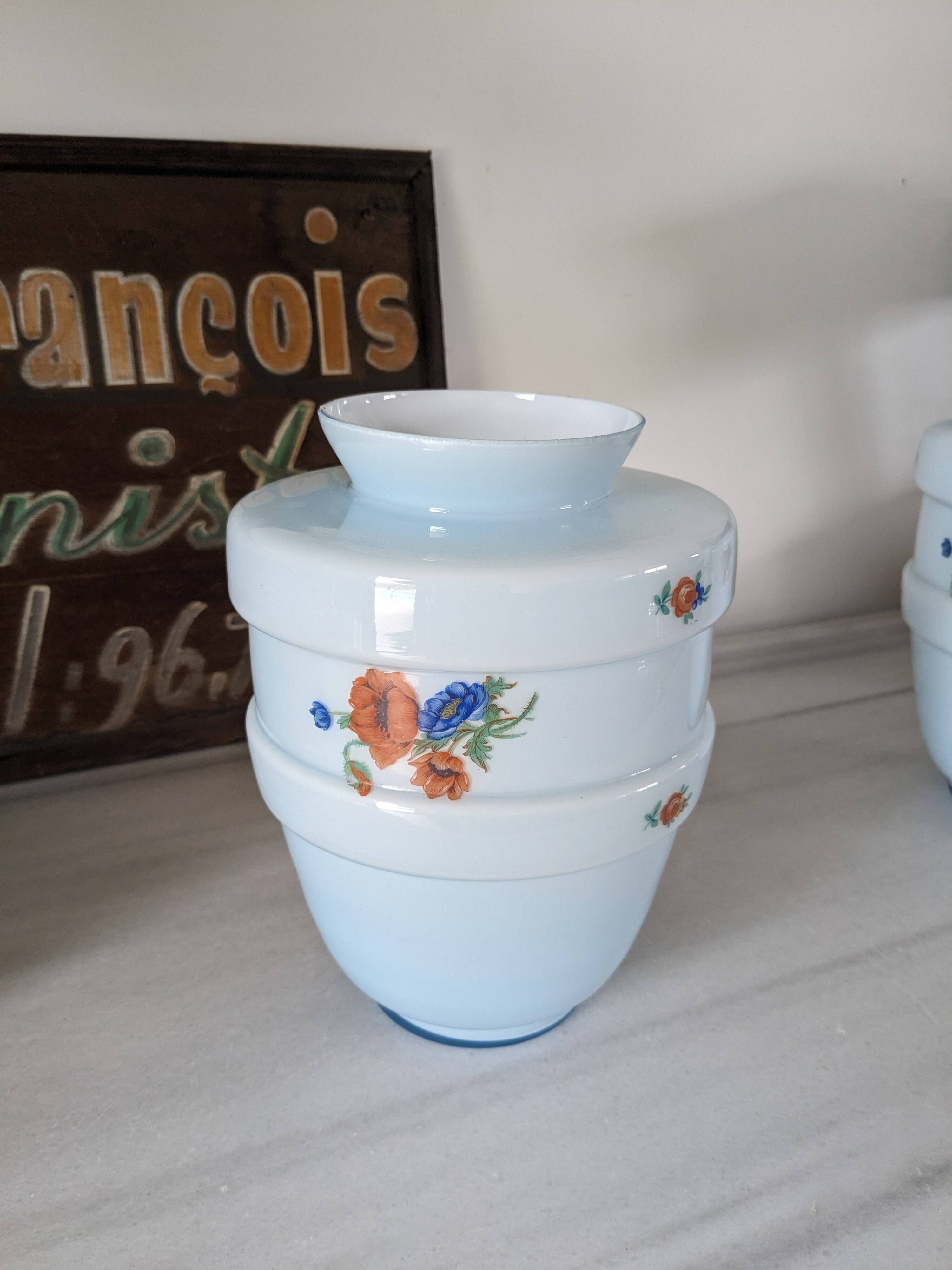 Pair of vintage blue opaline vases