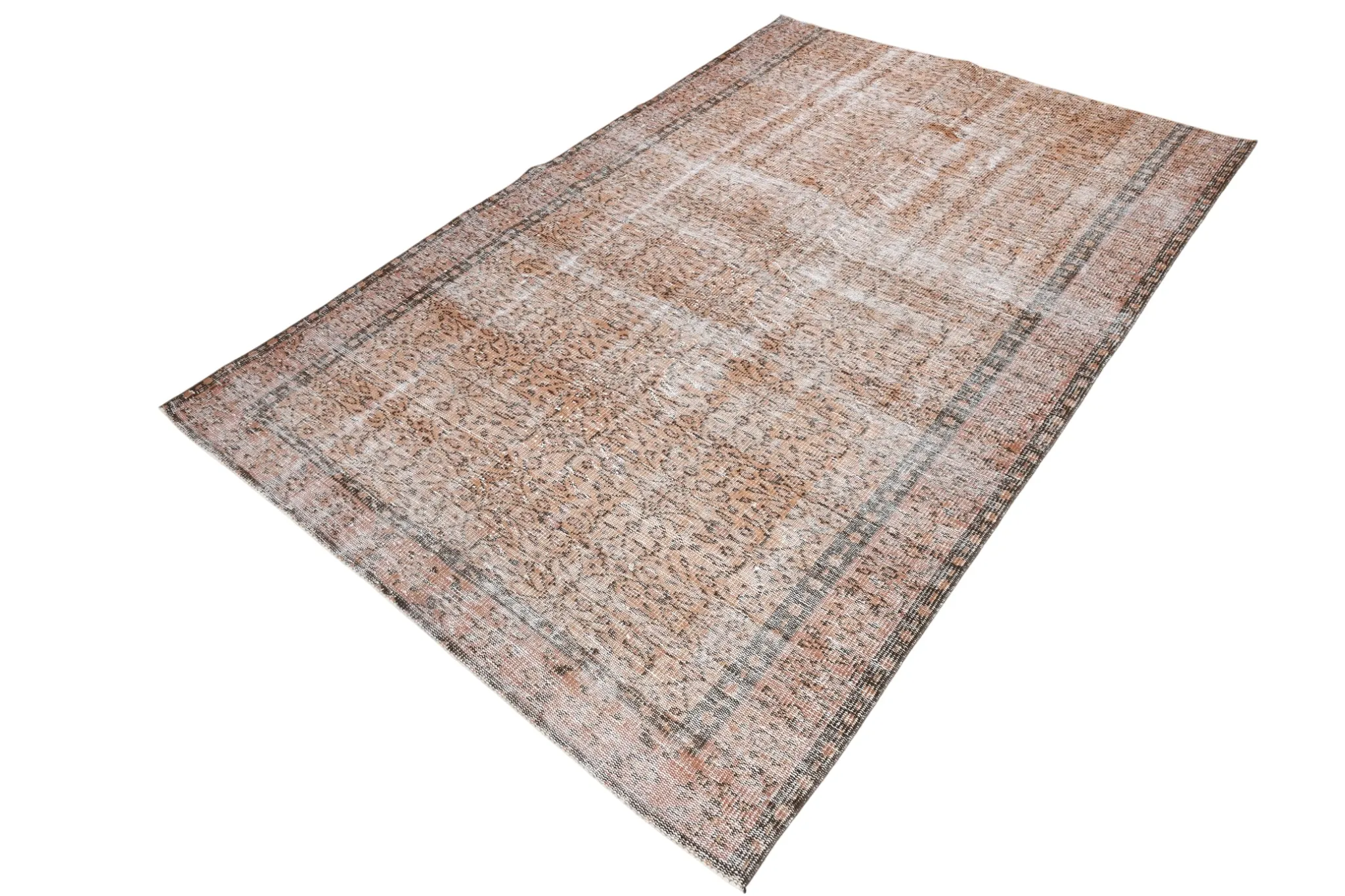 Terracotta & Rust Brown Floral Persian Rug, Turkish Vintage Antique Carpet