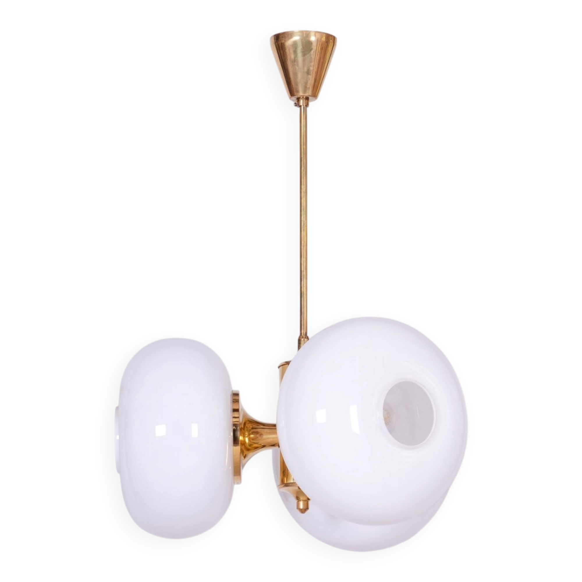 Mid-Century Chandelier in Brass and Glass by Kamenický Šenov, Czech, 1960s