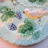Dabbling Plate Made in Germany: 2 Perched Birds Pecking Grapes