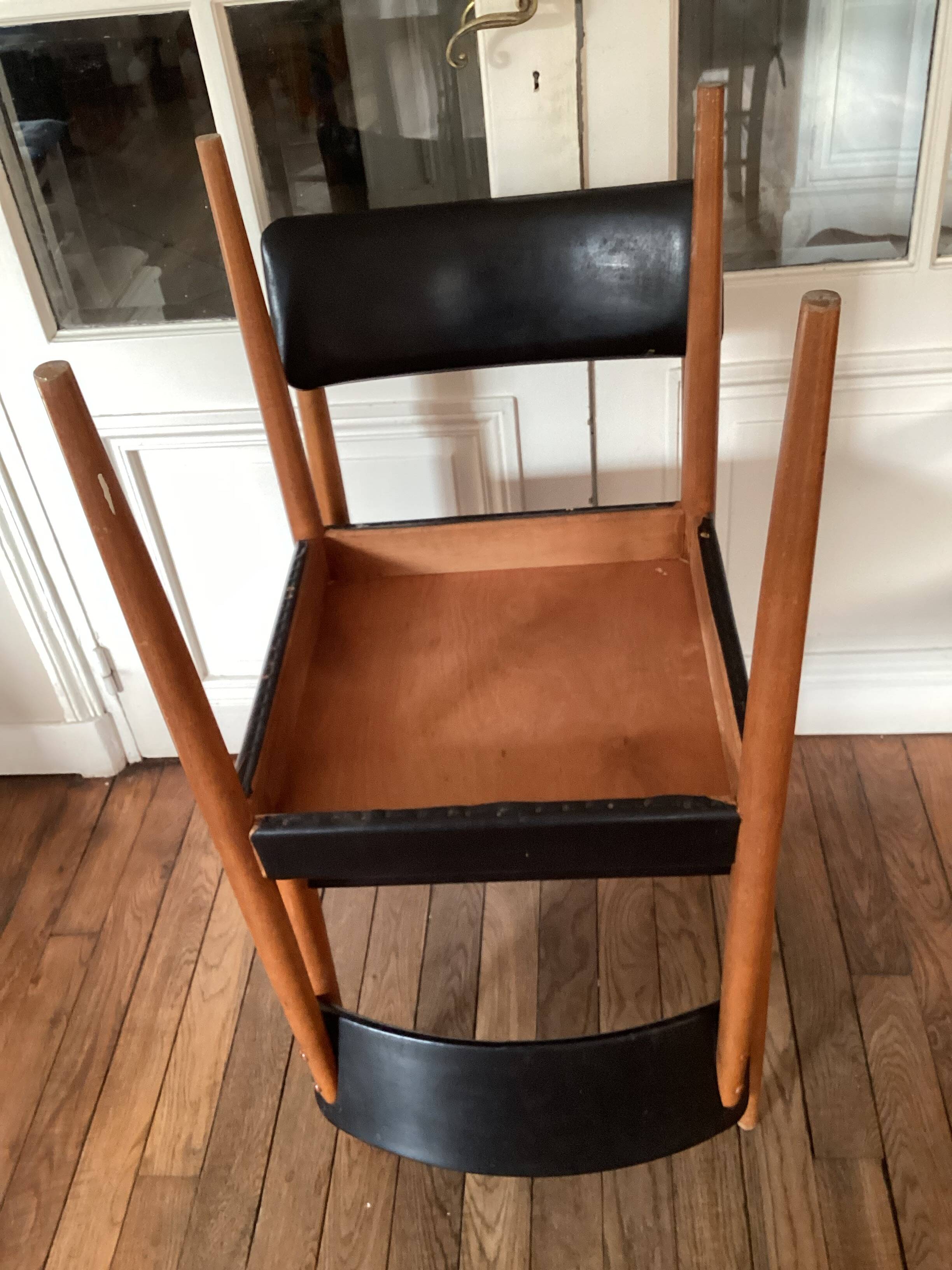 Set of 2 Scandinavian chairs, black leatherette, vintage
