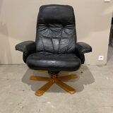 Scandinavian black leather relax armchair