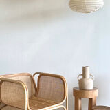 Suspension in rattan and japanese natural linen in the shape of a lantern h50 d30