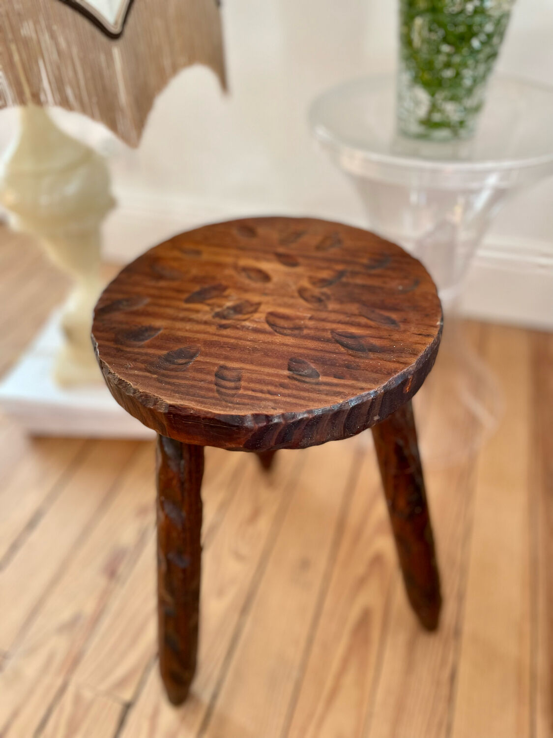 Dark wood tripod stool