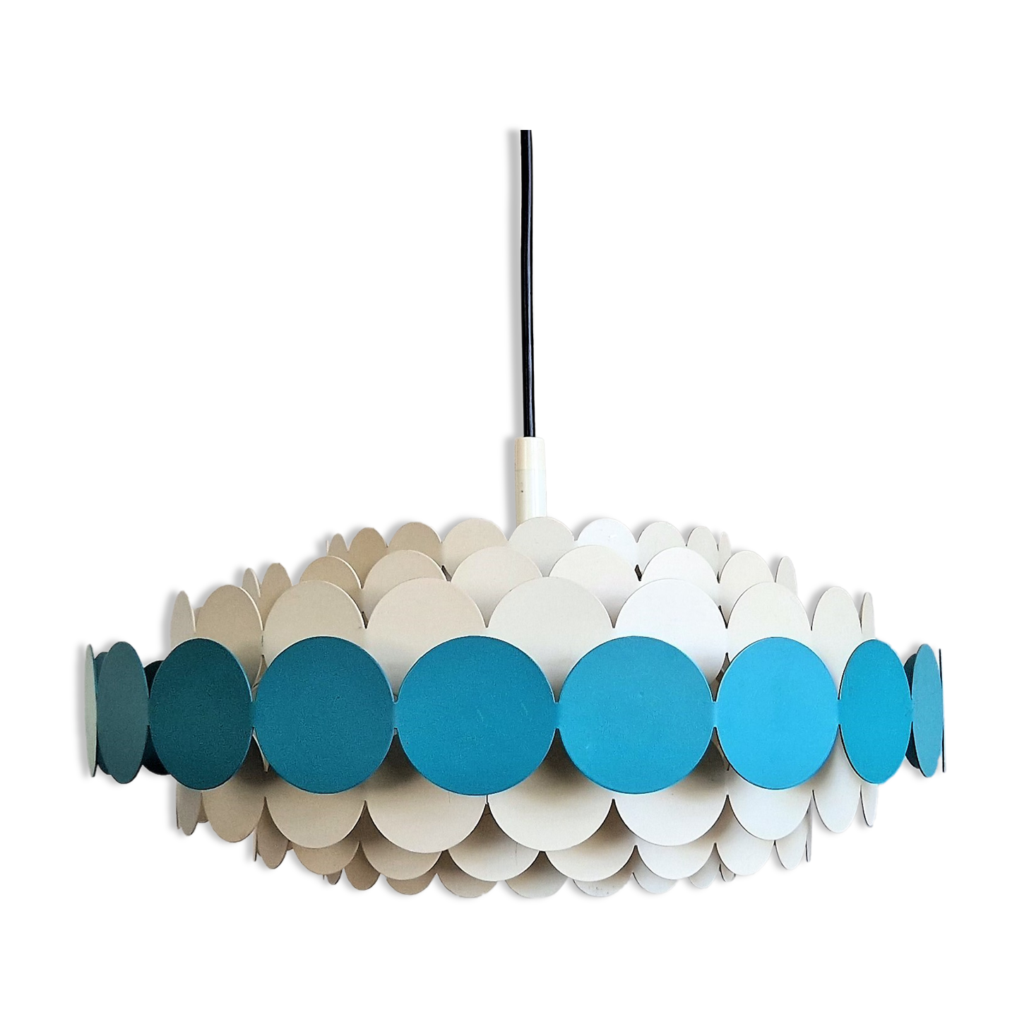 Bright Petrol and White Metal Pendant Lamp by Doria Leuchten, Germany 1960s