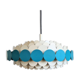 Bright Petrol and White Metal Pendant Lamp by Doria Leuchten, Germany 1960s