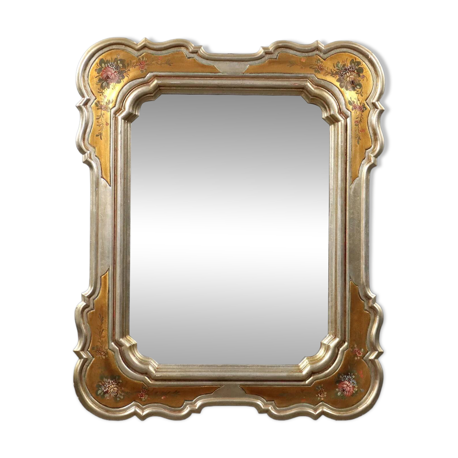 Miroir ancien à cadre doré avec décorations florales, Italie, XXe siècle
