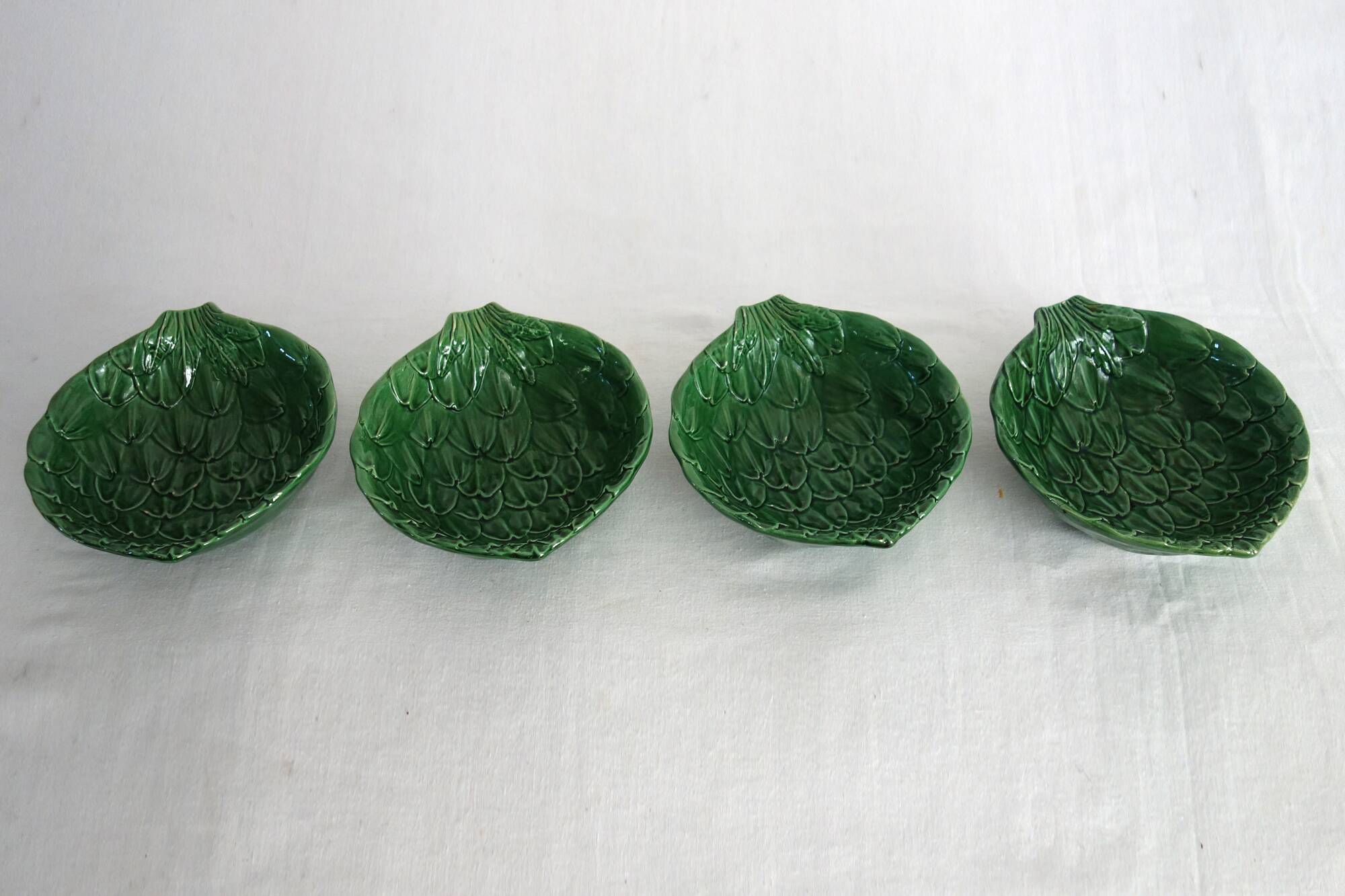 4 vintage slipware artichoke bowls