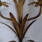 Pair of gold metal leaf wall sconces