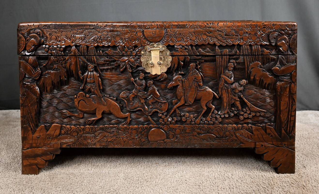 Large Camphor Wood Carved Chest, China – Mid 20th Century