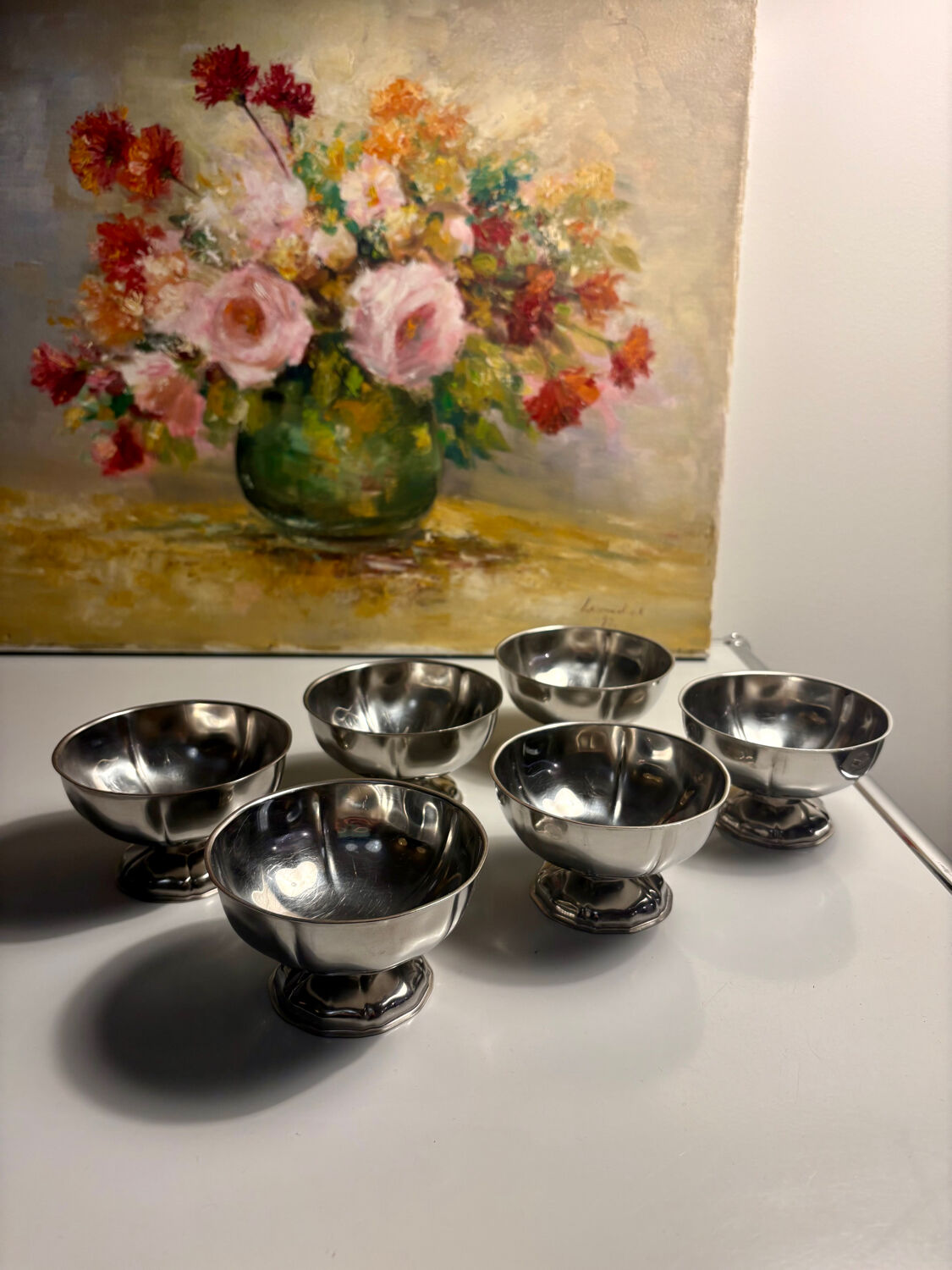 Set of 6 vintage silver-plated metal ice cream cups