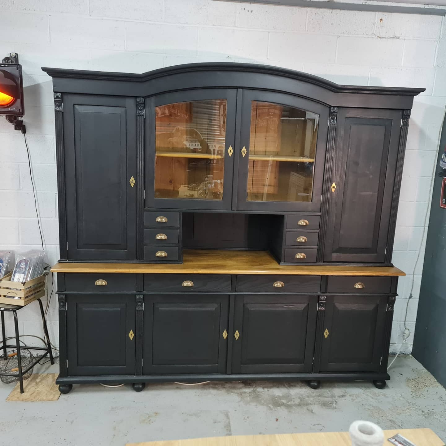 Large cabinet cabinet patina black buffet bookcase drawers