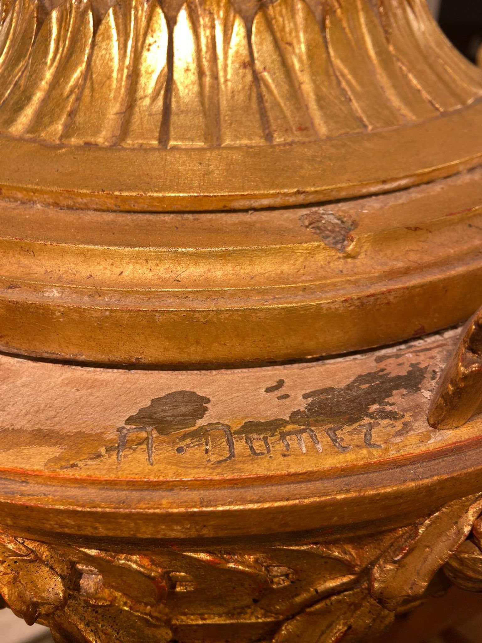 Dumez, Louis XVI style chandelier in carved and gilded wood. 1950s.