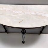 Beech and Black Walnut Console Table with a Demilune Marble Top