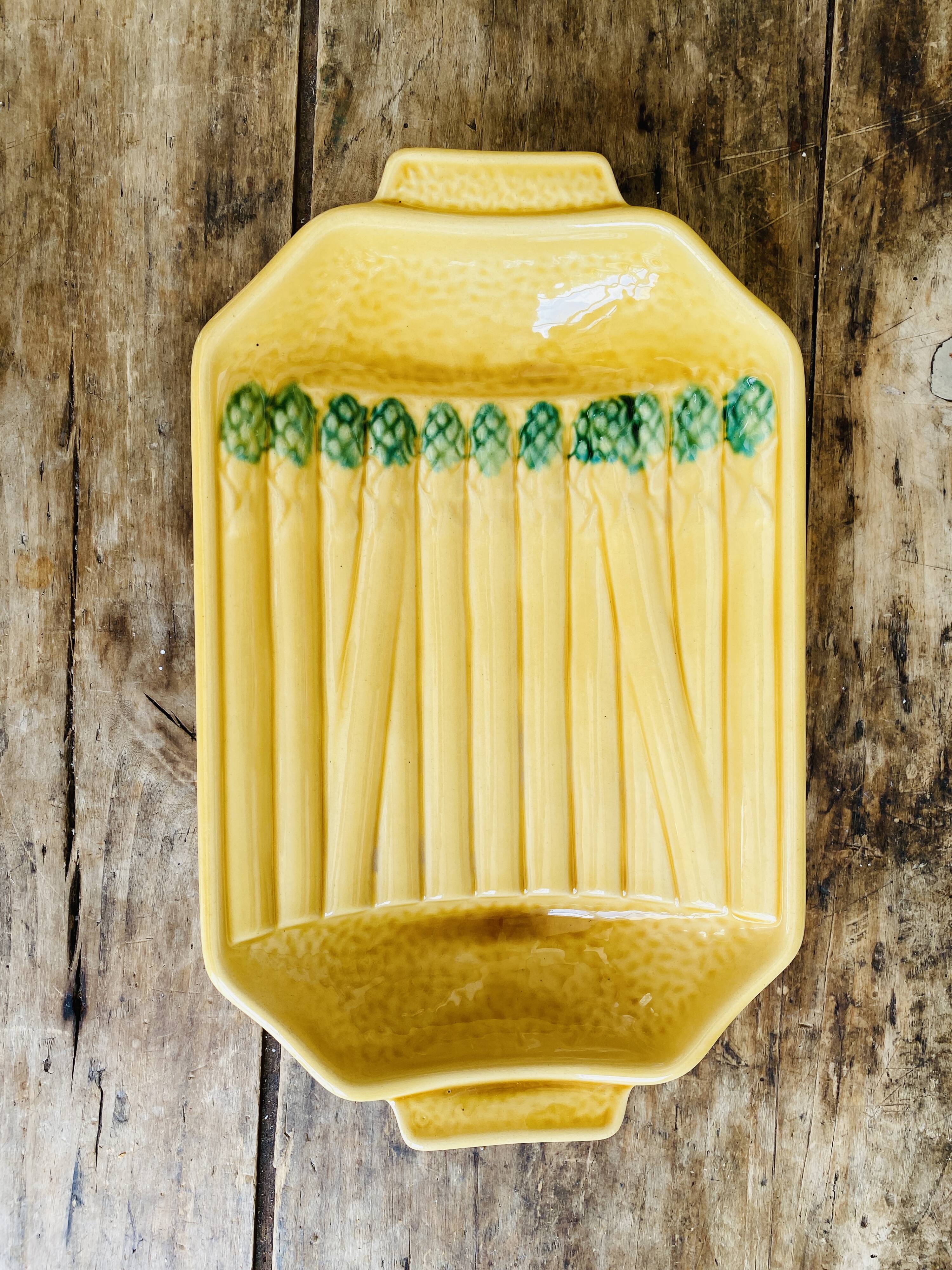 Old Vintage Asparagus Barbotine Dish