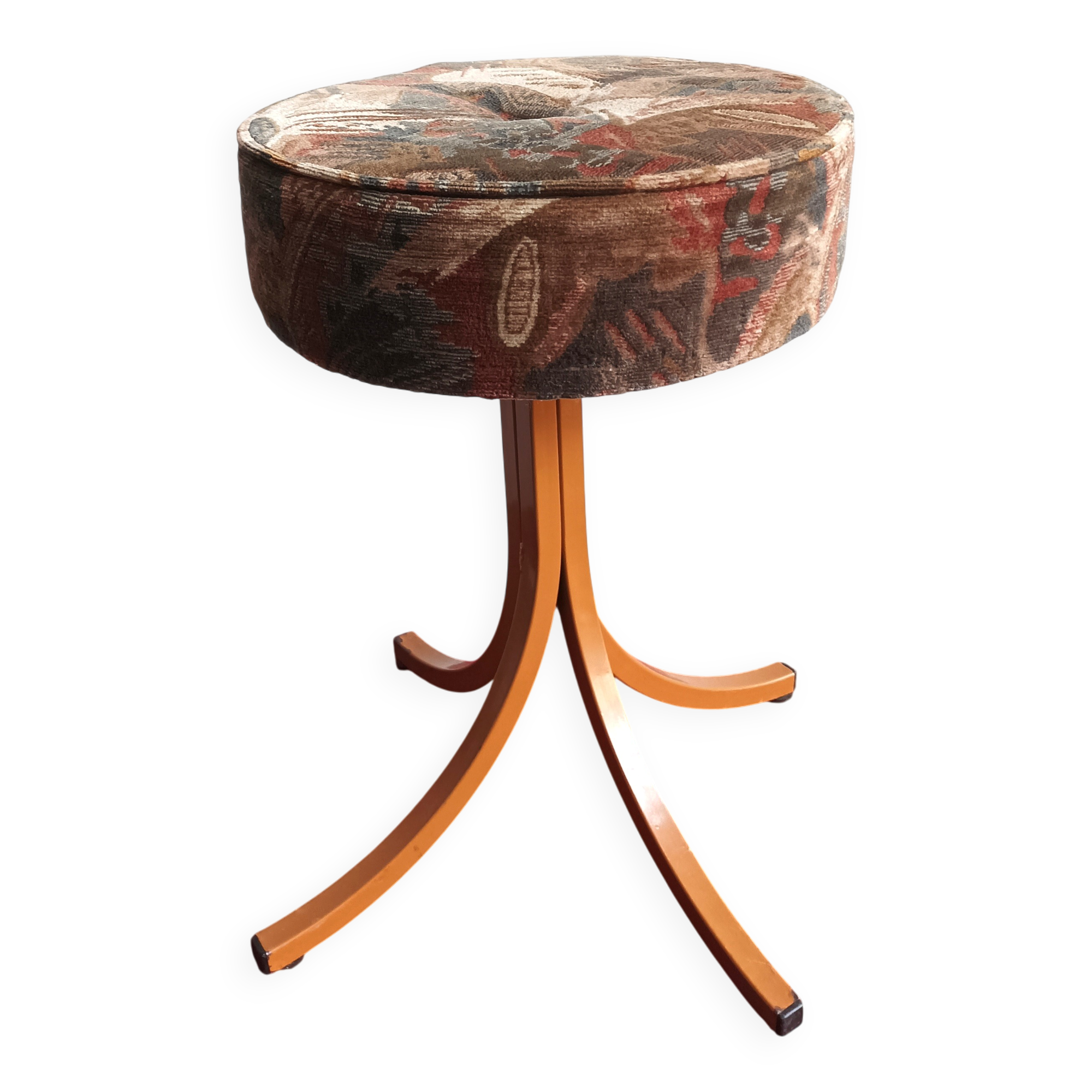 Star base stool with lacquered metal and vintage velvet seat