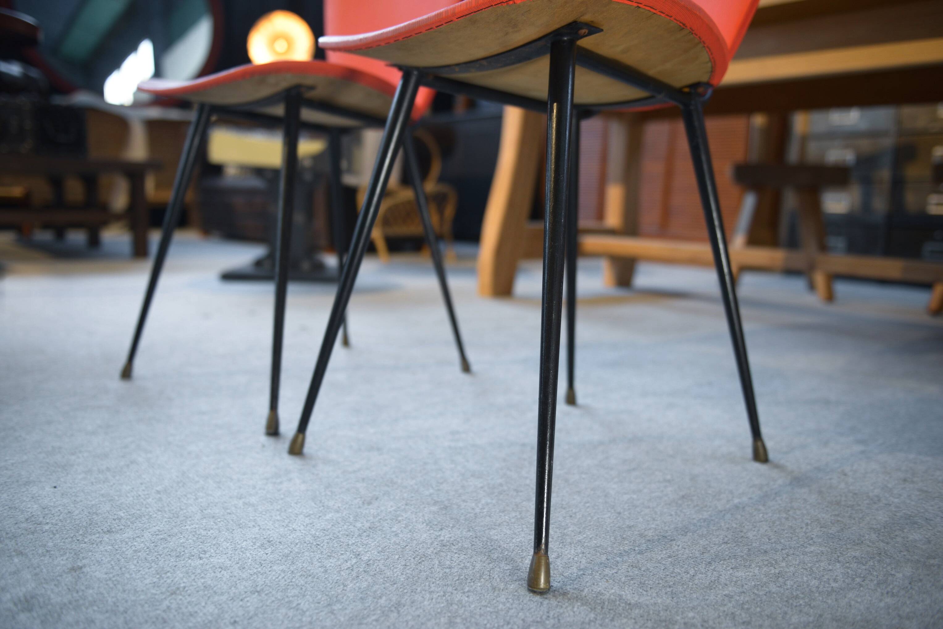 Set of 2 red leatherette chairs from the 1960s