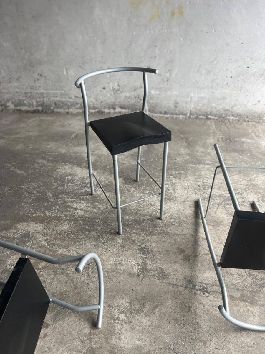 Philippe Starck vintage high bar stool — black plastic seat, silver metal frame