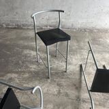 Philippe Starck vintage high bar stool — black plastic seat, silver metal frame