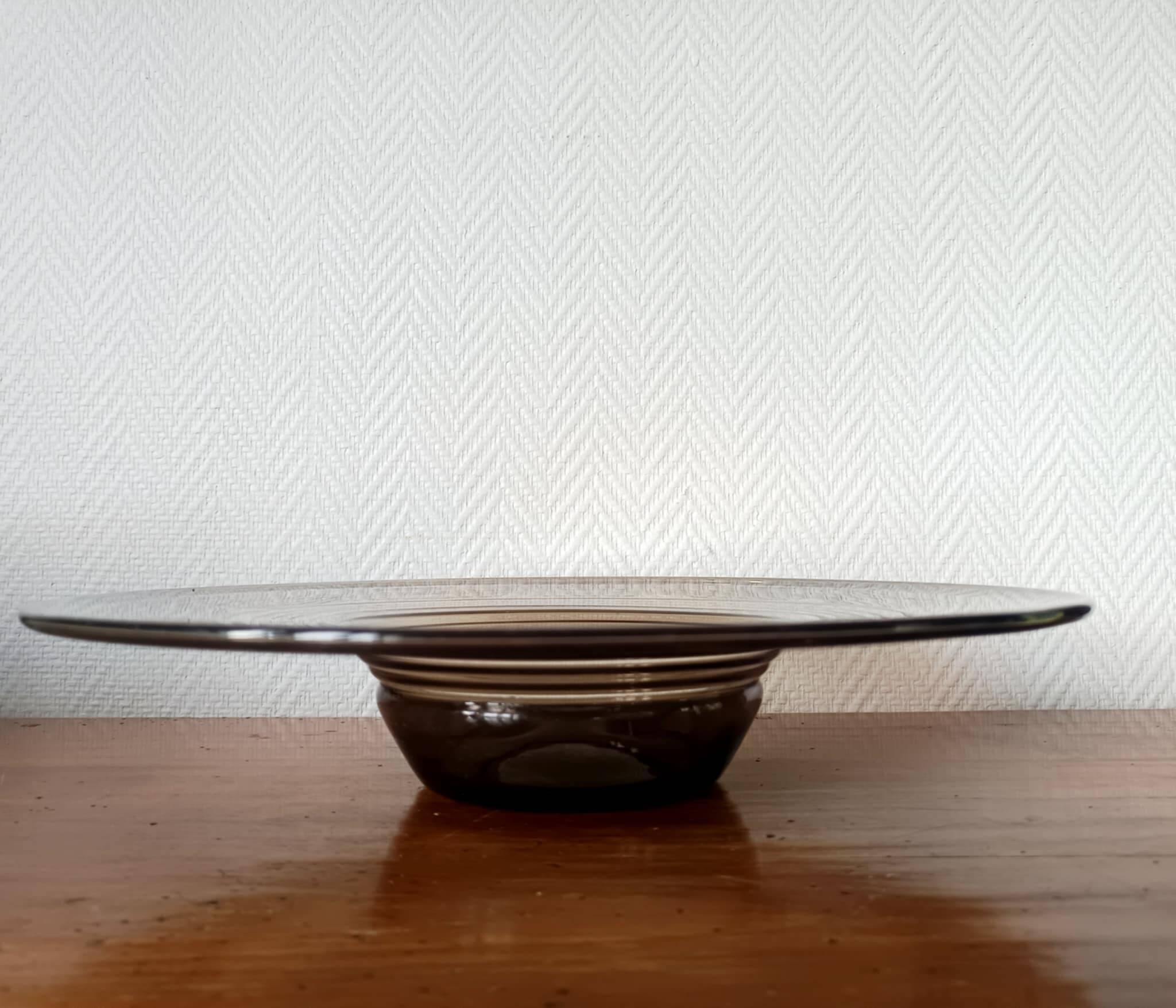 Large Art Deco smoked glass bowl