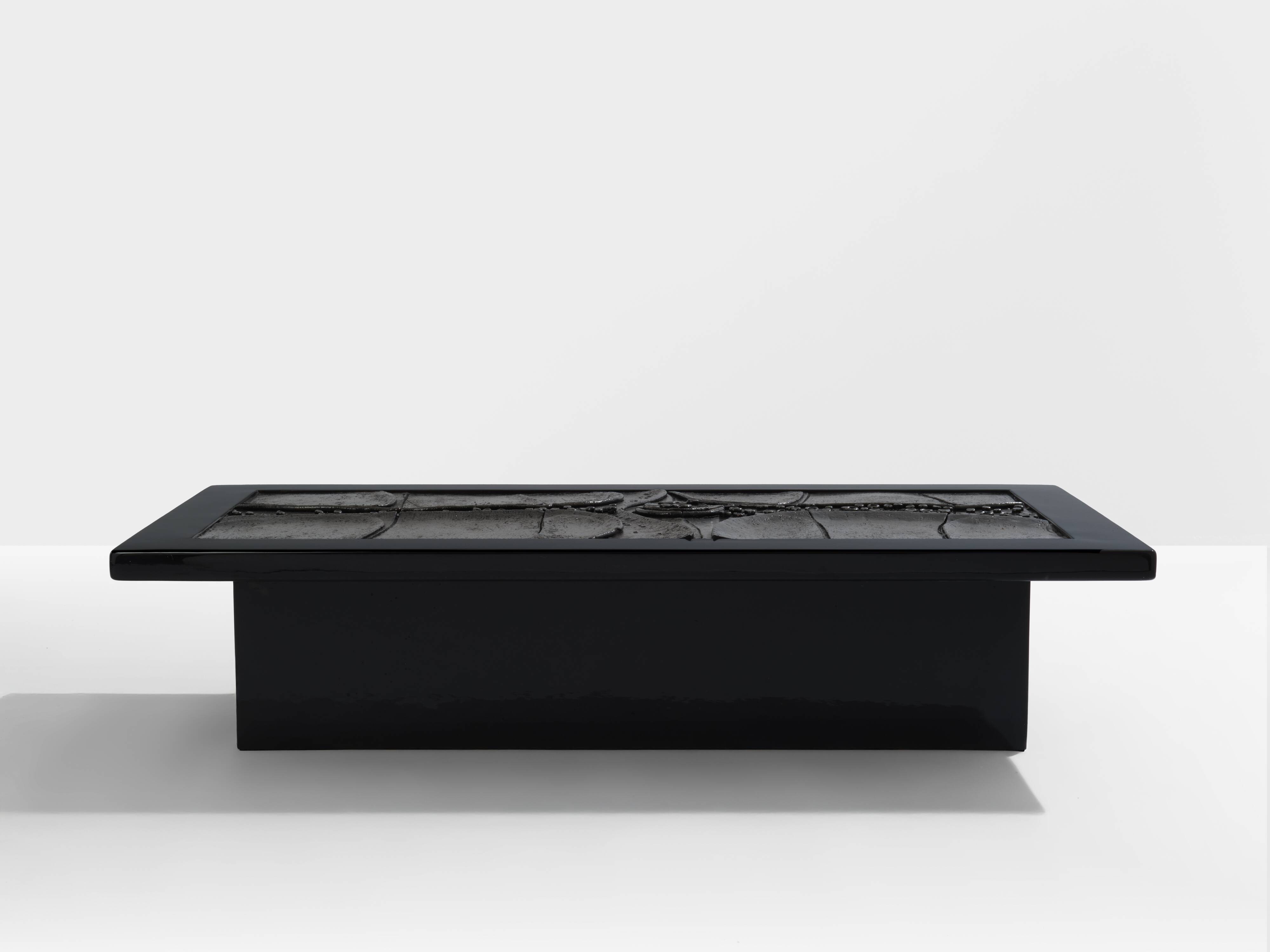 Brutalist Belgian ceramic lacquer coffee table Erik Deforce 1977