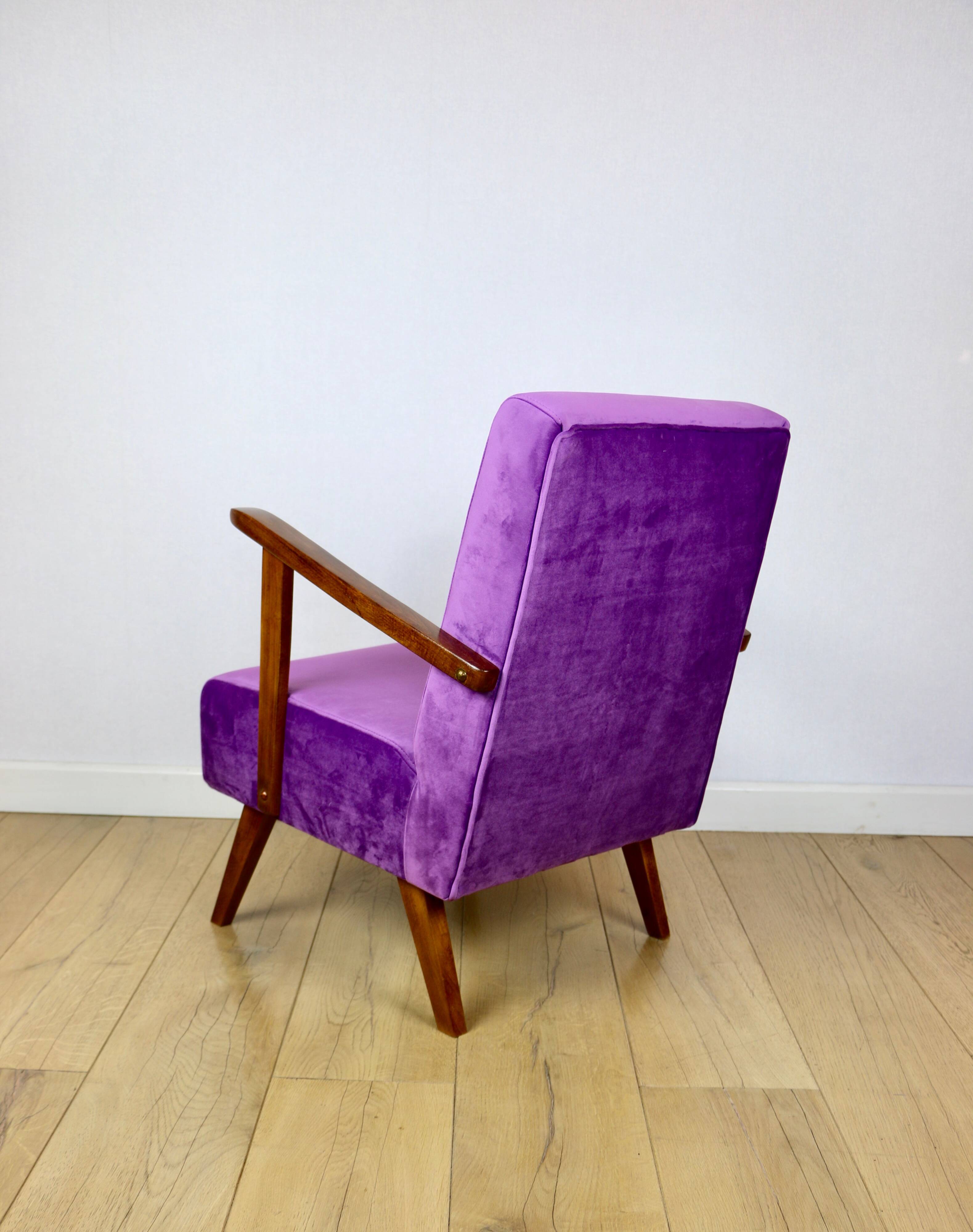 Vintage loft armchair purple velvet - 2 pieces available