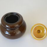 Vintage Handmade Ceramic Jar / Brown & Yellow Retro Kitchen Pottery