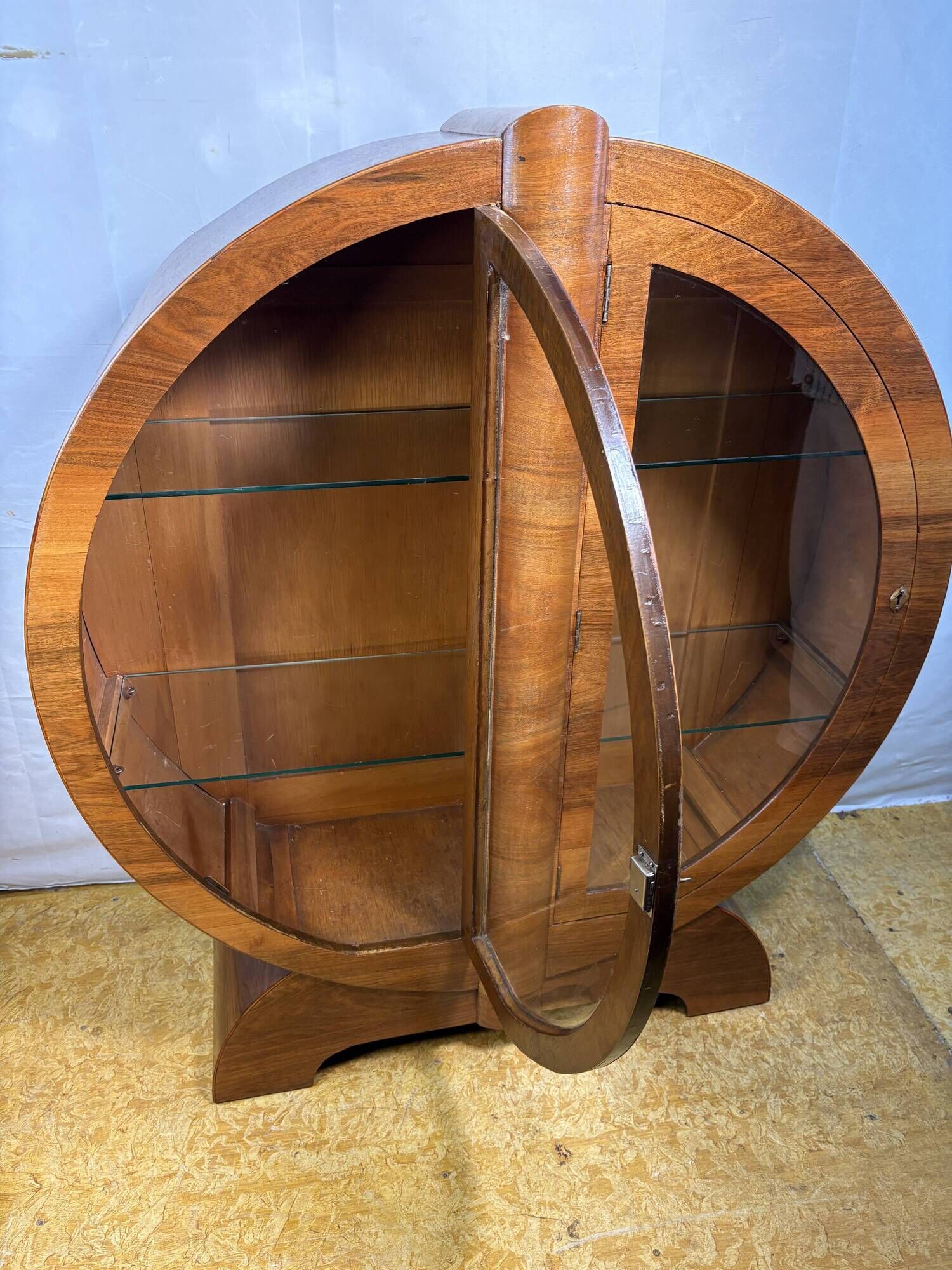 Vintage Art Deco Globe Round Display Cabinet Figured Walnut Circa 1930