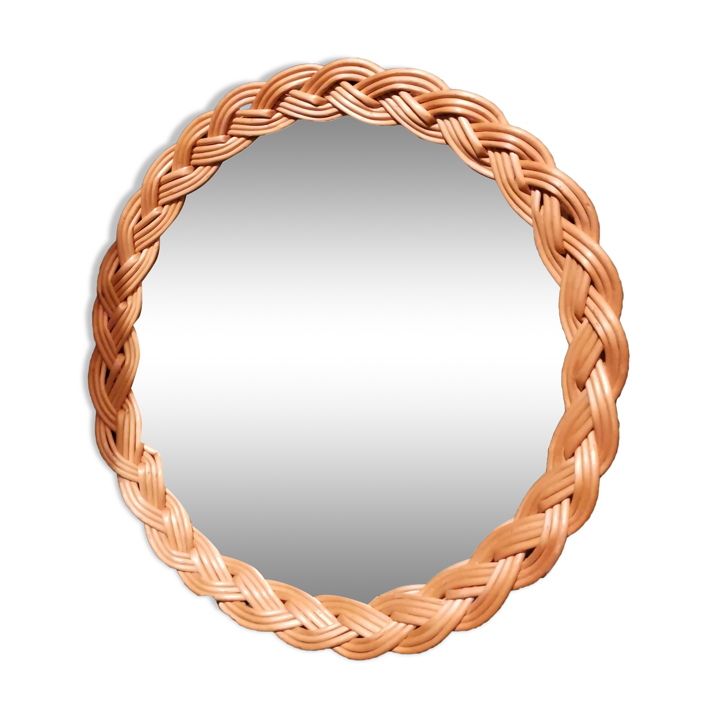 Round rattan wicker mirror