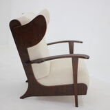 1940s large wing chair in wool boucle, restored