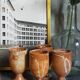 Four potter's mugs turned in vintage light stoneware