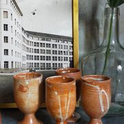 Four potter's mugs turned in vintage light stoneware