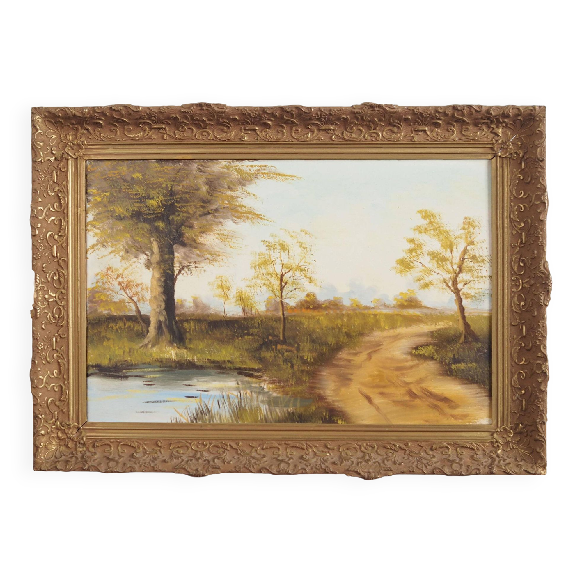 Painting „The Road by the Pond”, Scandinavian design, 1970s