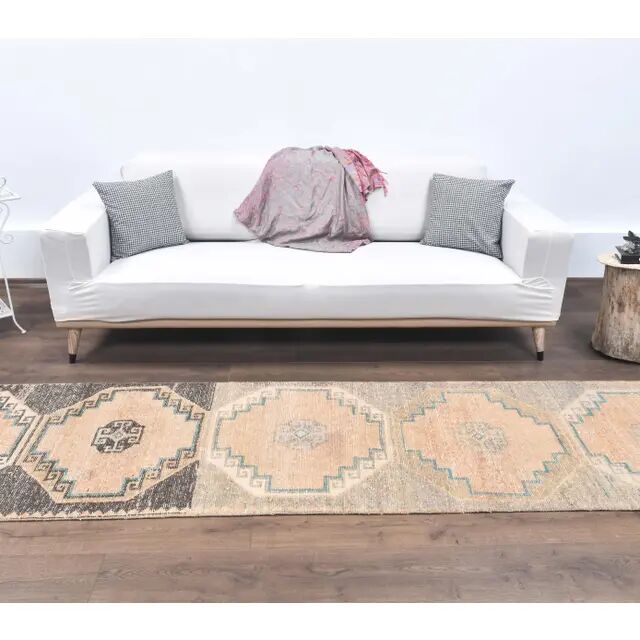 Vintage orange Turkish hand-knotted runner 81x356