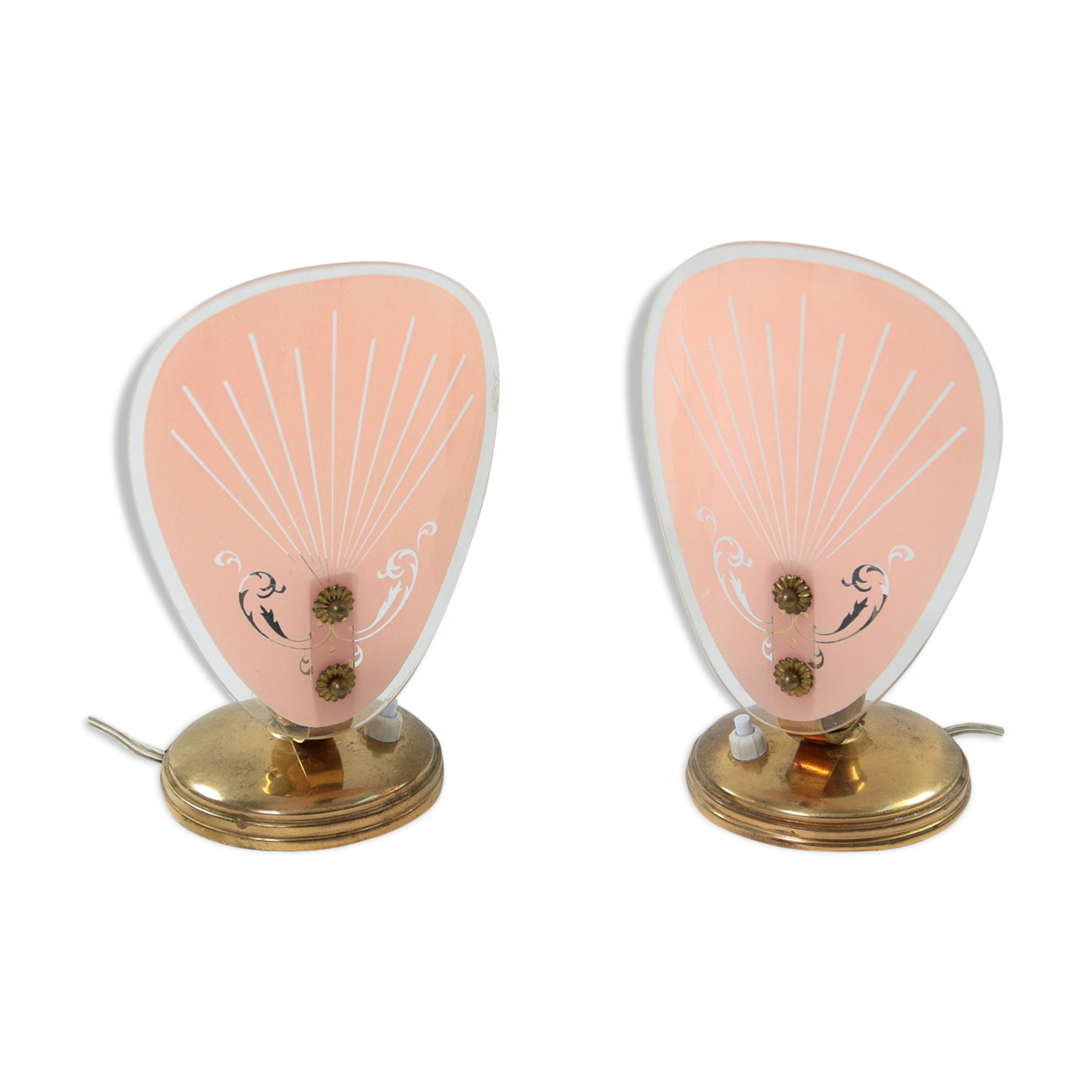Set of 2 mid-century pink glass table lamps, 1950s