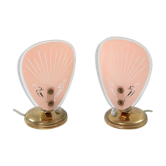 Ensemble de 2 lampes de table en verre rose du milieu du siècle, années 1950