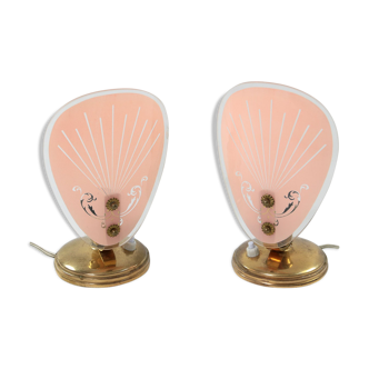 Set of 2 mid-century pink glass table lamps, 1950s