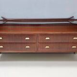 High-Quality Walnut Chest of Drawers with a Thick Glass Top, Italy