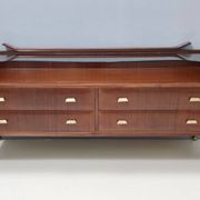 High-Quality Walnut Chest of Drawers with a Thick Glass Top, Italy