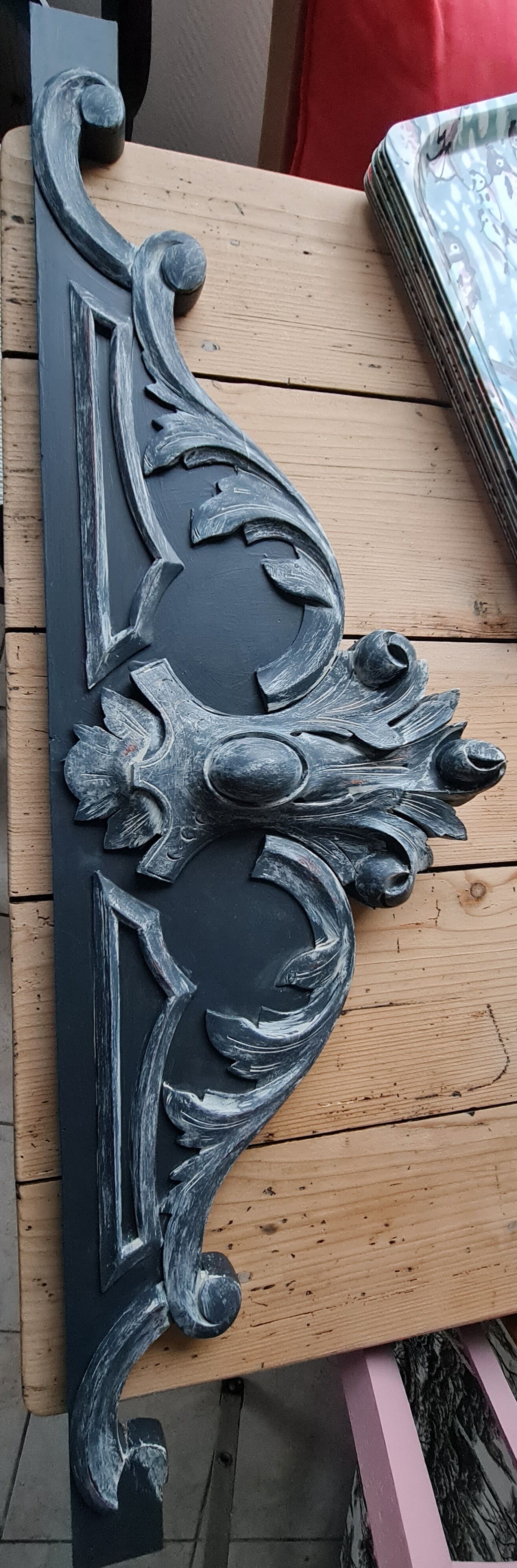 Old pediment of carbon furniture patina linen