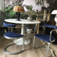 Set of four vintage chrome and velvet chairs