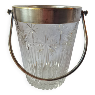 Cut crystal ice bucket, silver-plated metal, marked, cooler service.