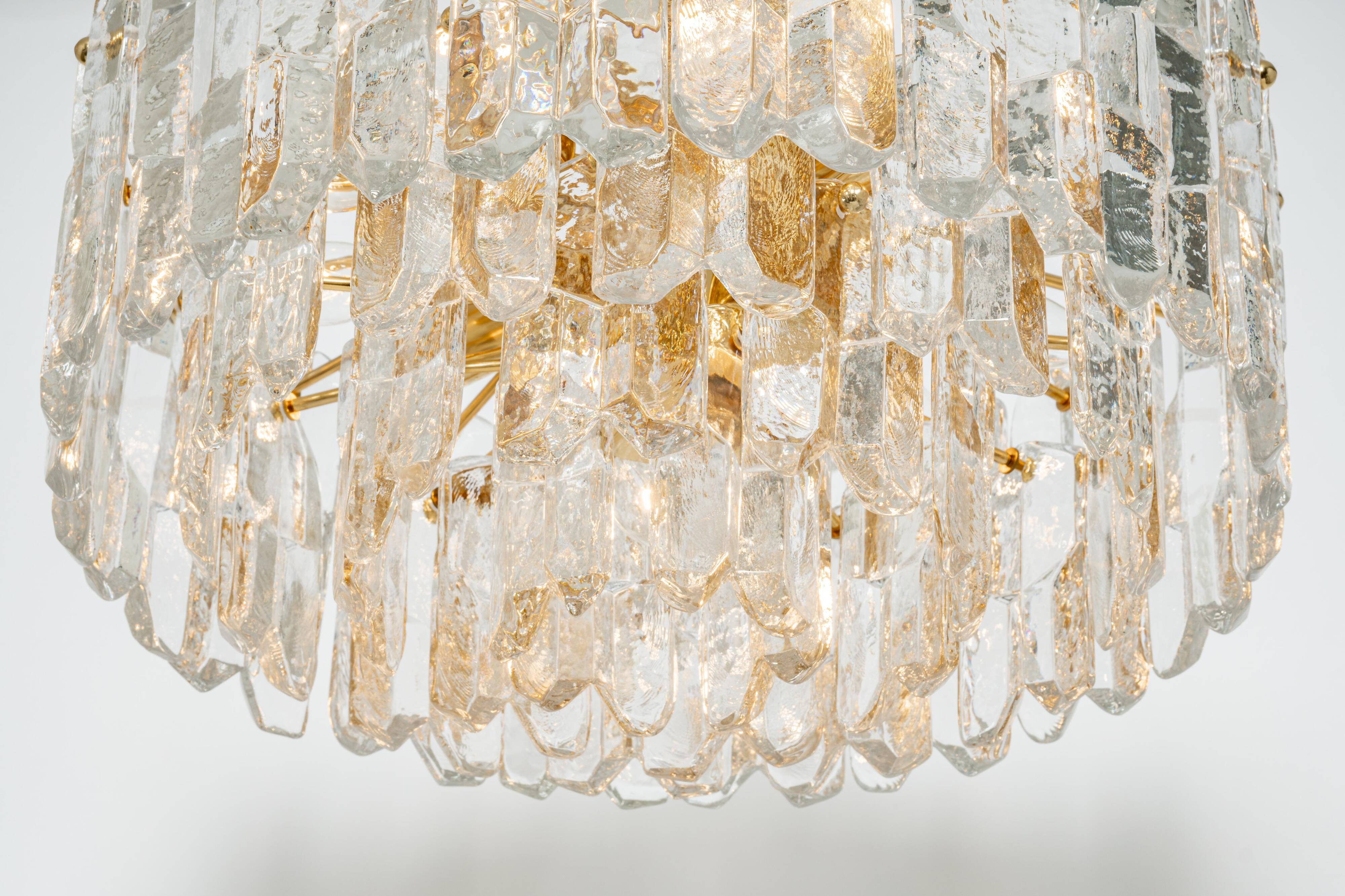 1 of 3 Palazzo chandelier in gilded brass and Murano glass, Kalmar, Austria, 1970s