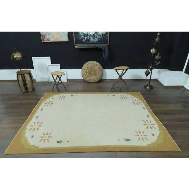 1970s Vintage Turkish Oushak Handmade Wool Cotton Beige Area Rug 172x225