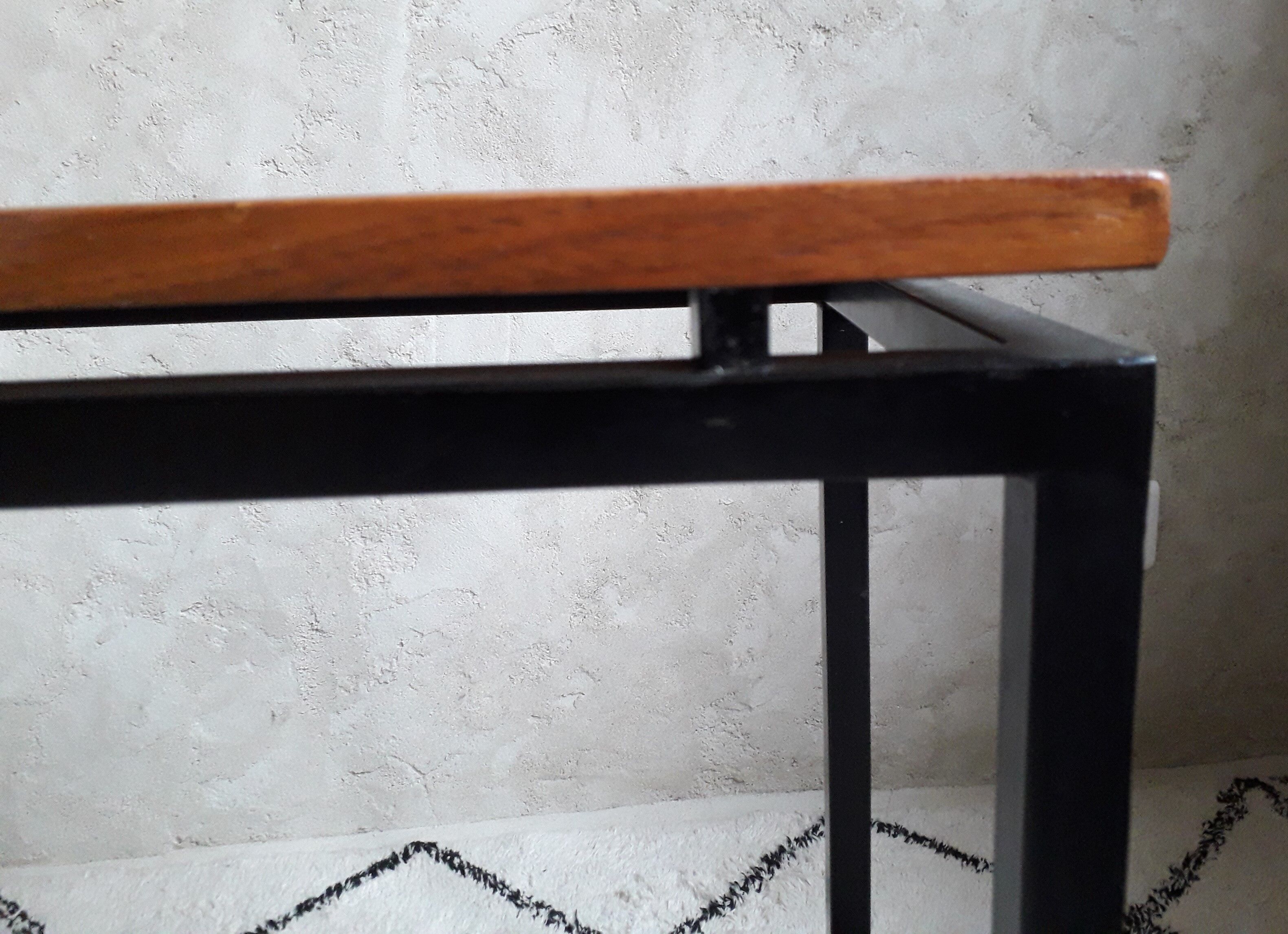 Side table or console teak and vintage metal