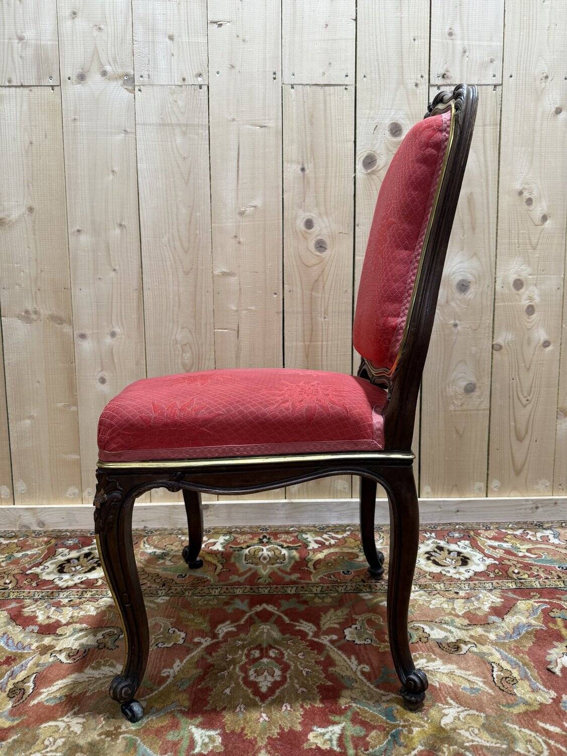 Set of 6 Louis XV style chairs in walnut and brass.