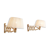 Pair of pine accordion sconces with cotton rope lampshade.