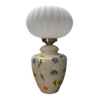 Lampe à poser fleurs en céramique globe plissé